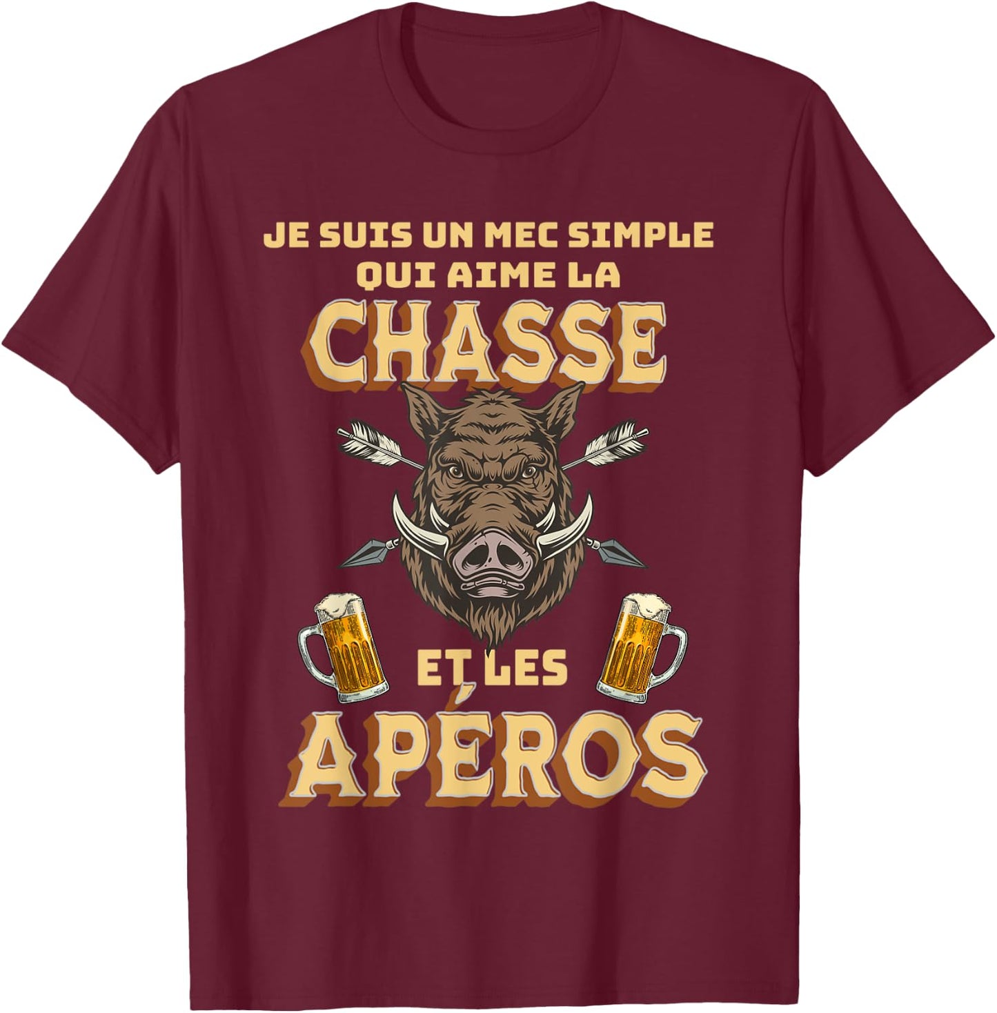 I Love Hunting And Aperitif Gift Hunter , Black, S T-Shirt - T-Shirt | Maroon