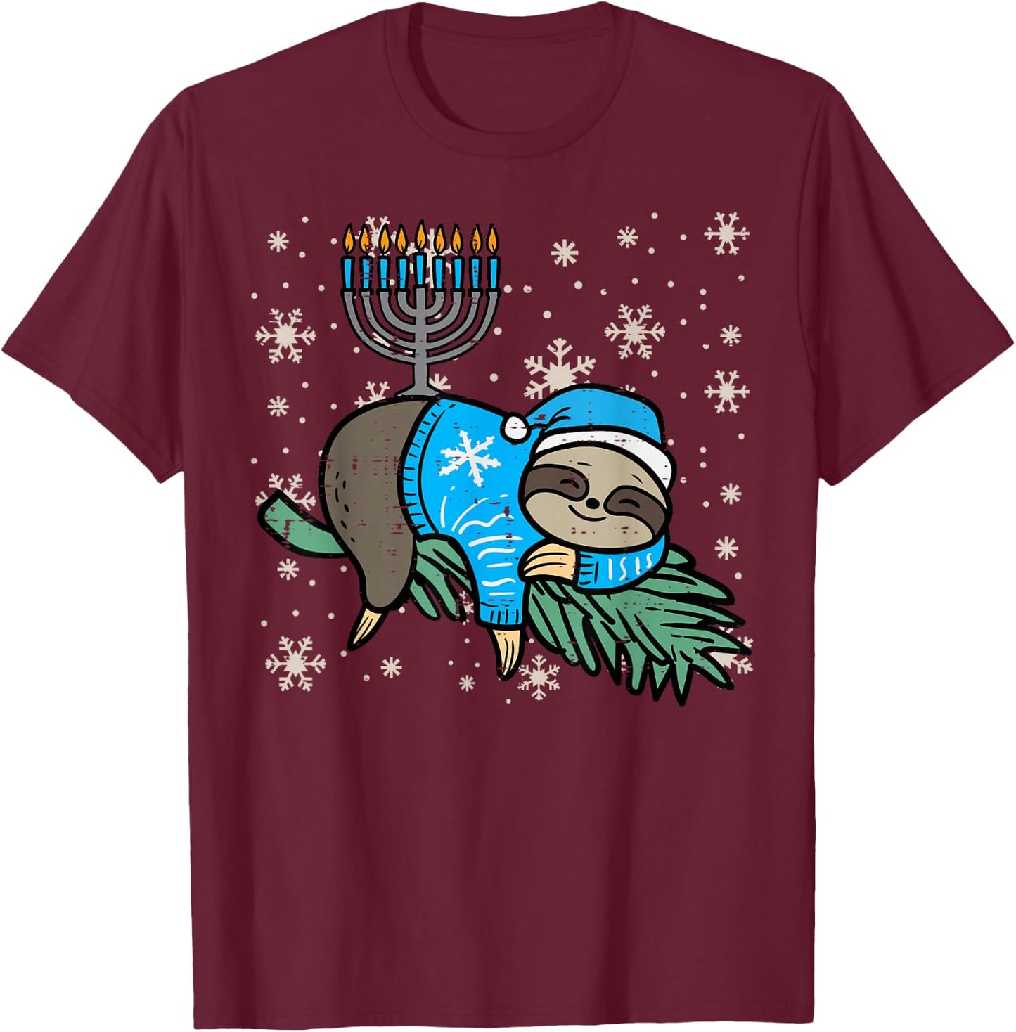 Hanukkah Sloth Nap Chanukah Jewish Kids Toddler Women Men T-Shirt - T-Shirt | Maroon