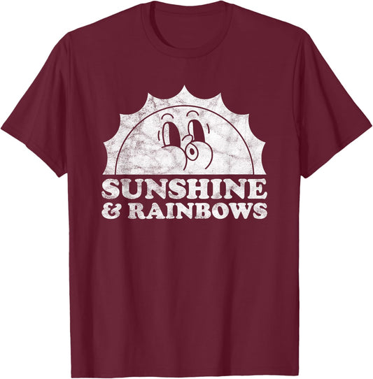 Sunshine and Rainbows Retro Vintage Sun Rainbow Women Kids T-Shirt - T-Shirt | Maroon