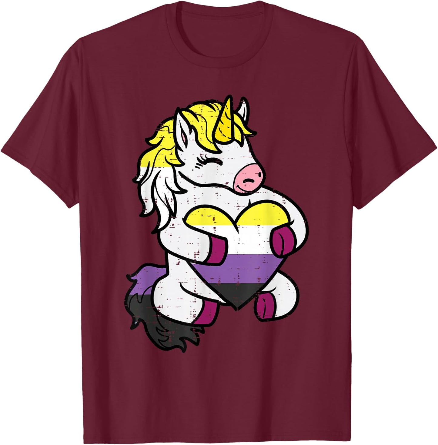 Nonbinary Unicorn Non Binary Enby Pride Lgbt Women Girls Kid T-Shirt - T-Shirt | Maroon