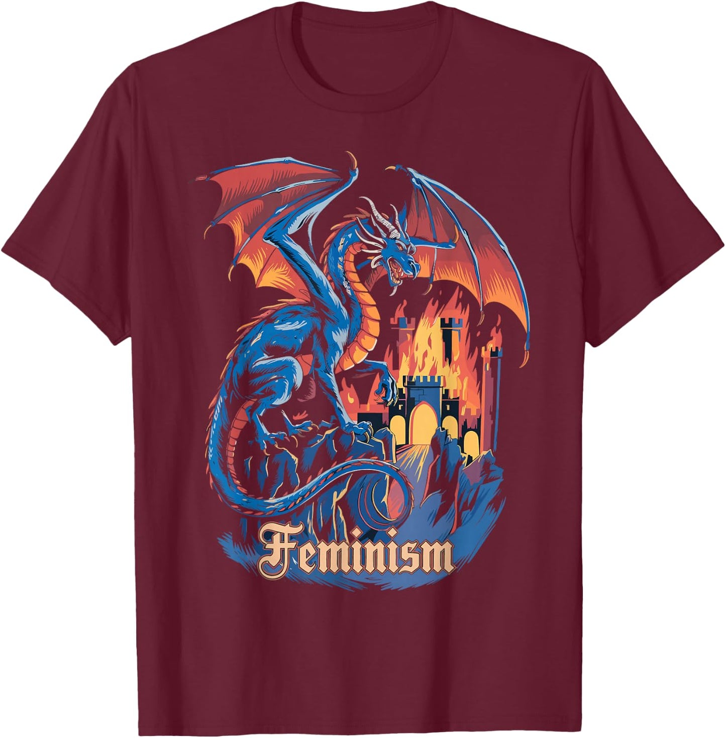 Feminism Dragon Fantasy Vintage Feminist Graphic T-Shirt - T-Shirt | Maroon