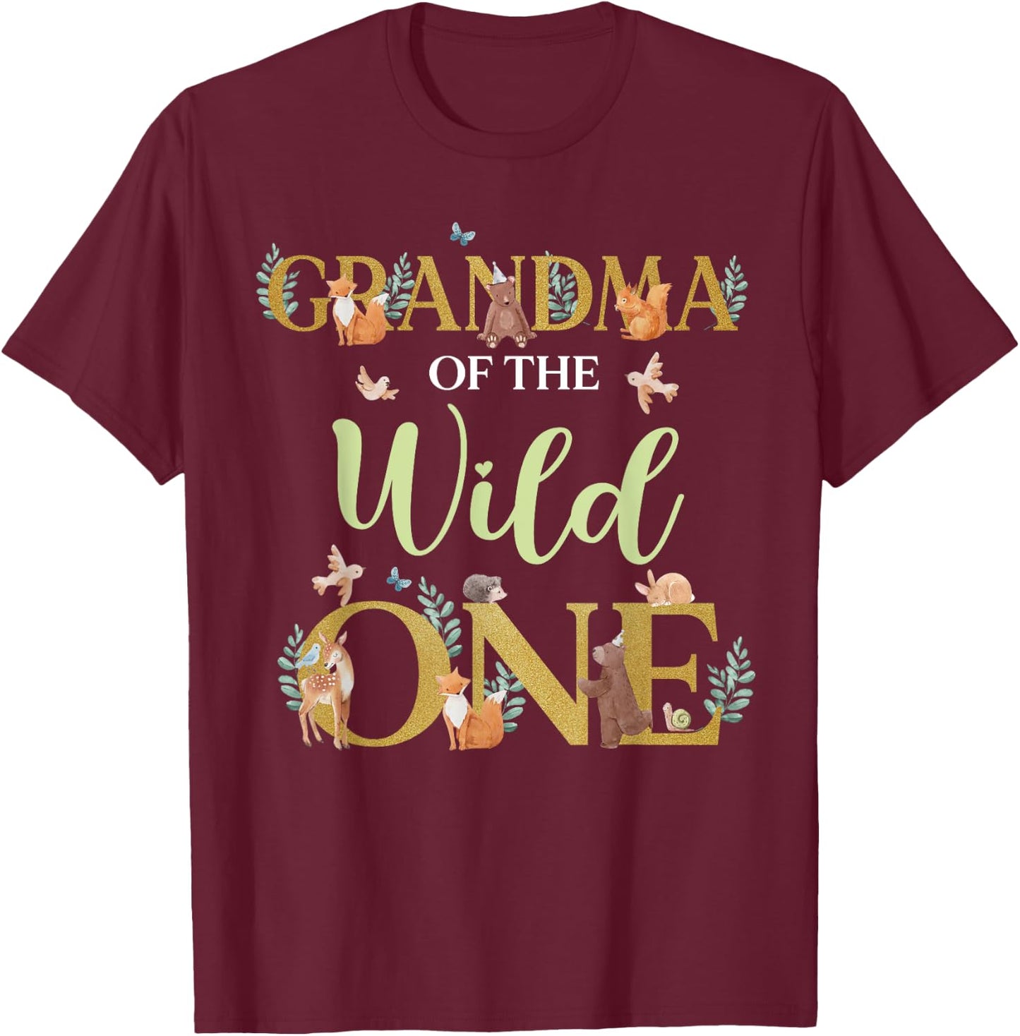 Grandma of The Wild One Birthday 1st Woodland Forest Animals T-Shirt - T-Shirt | Maroon