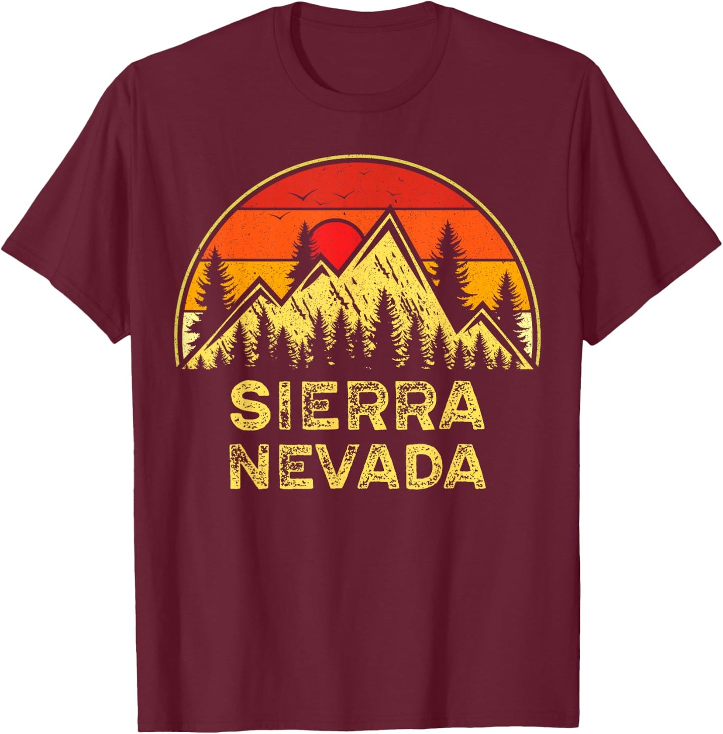 Vintage Sierra Nevada NV Mountains Nature Hiking Souvenir T-Shirt - T-Shirt | Maroon