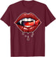 Halloween Horror Costume Bloody Teeth Vampire Fangs Red Lips T-Shirt - T-Shirt | Maroon