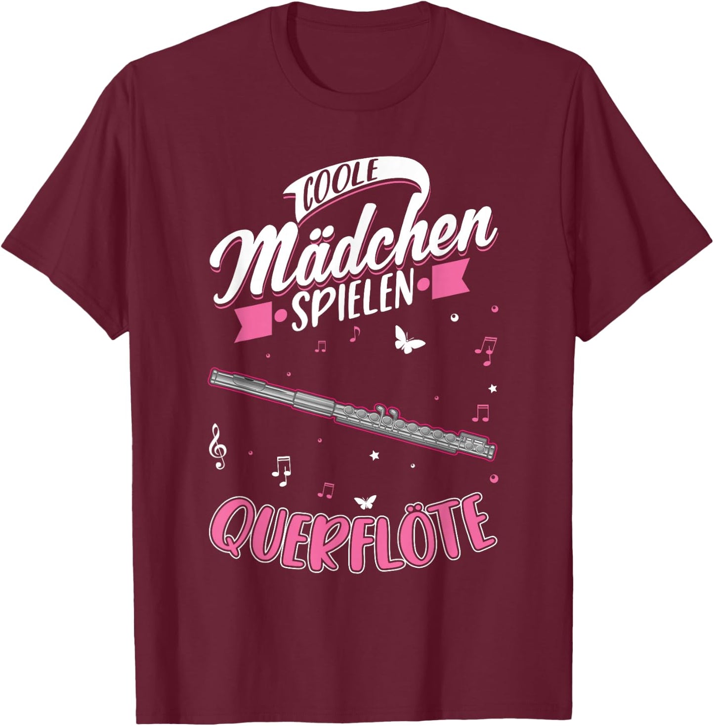 Coole Mädchen spielen Querflöte T-Shirt - T-Shirt | Maroon