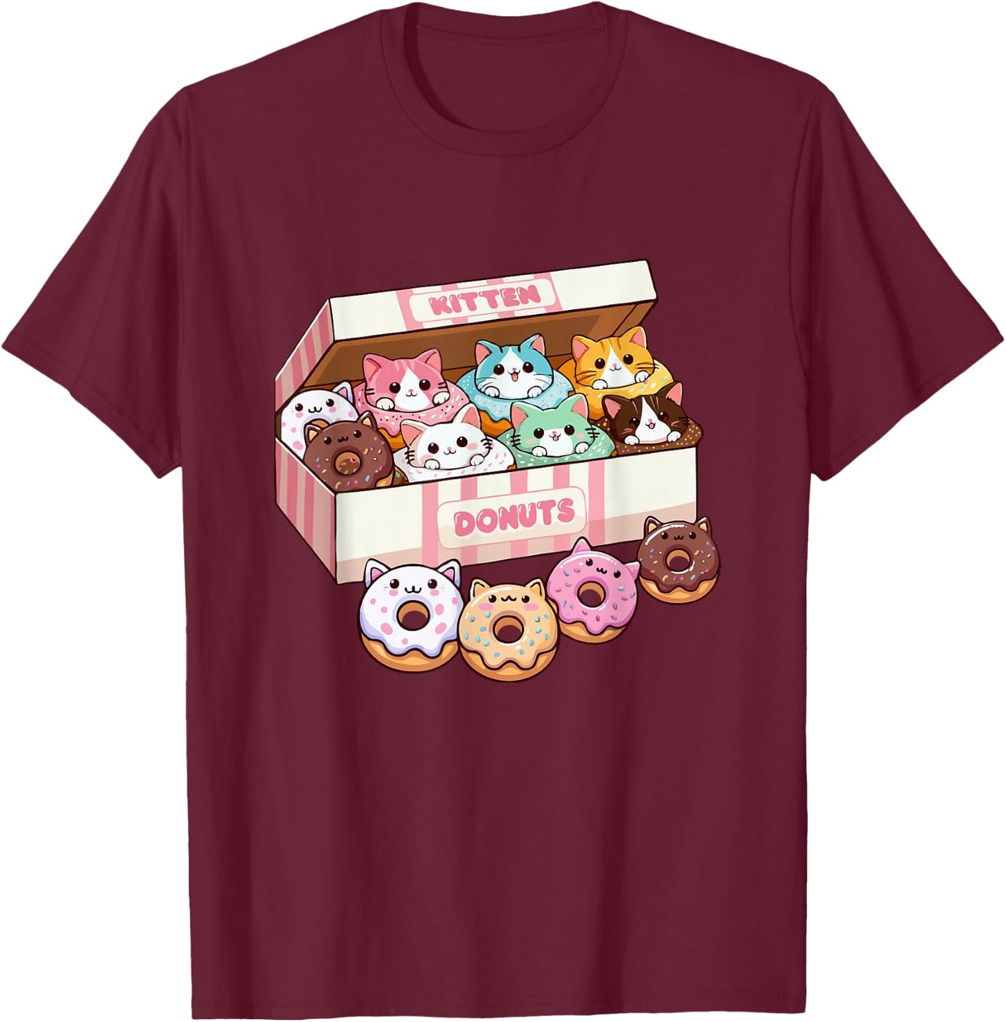 Kitten Donuts Pastry Cat Lover Cute Doughnut Cats T-Shirt - T-Shirt | Maroon