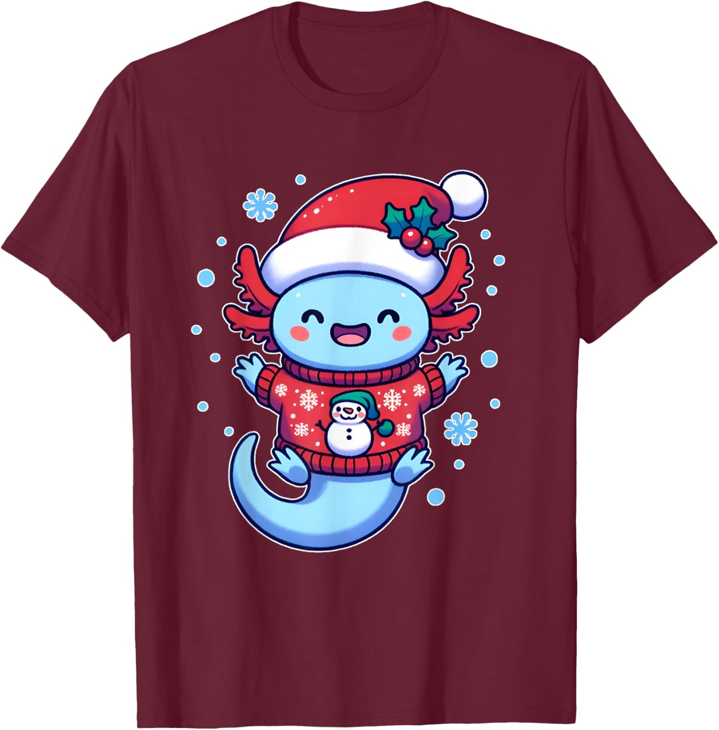 Santa axolotl Funny cute xmas funny christmas T-Shirt - T-Shirt | Maroon