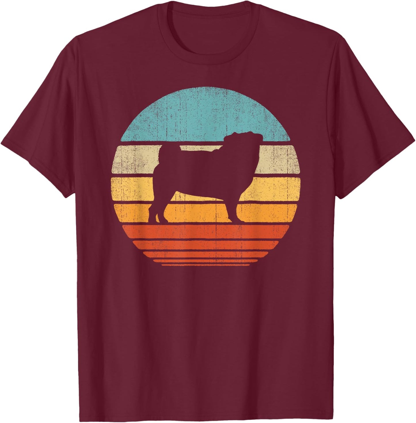 Pug Retro Vintage 60s 70s Sunset Dog Lovers Men Women T-Shirt - T-Shirt | Maroon