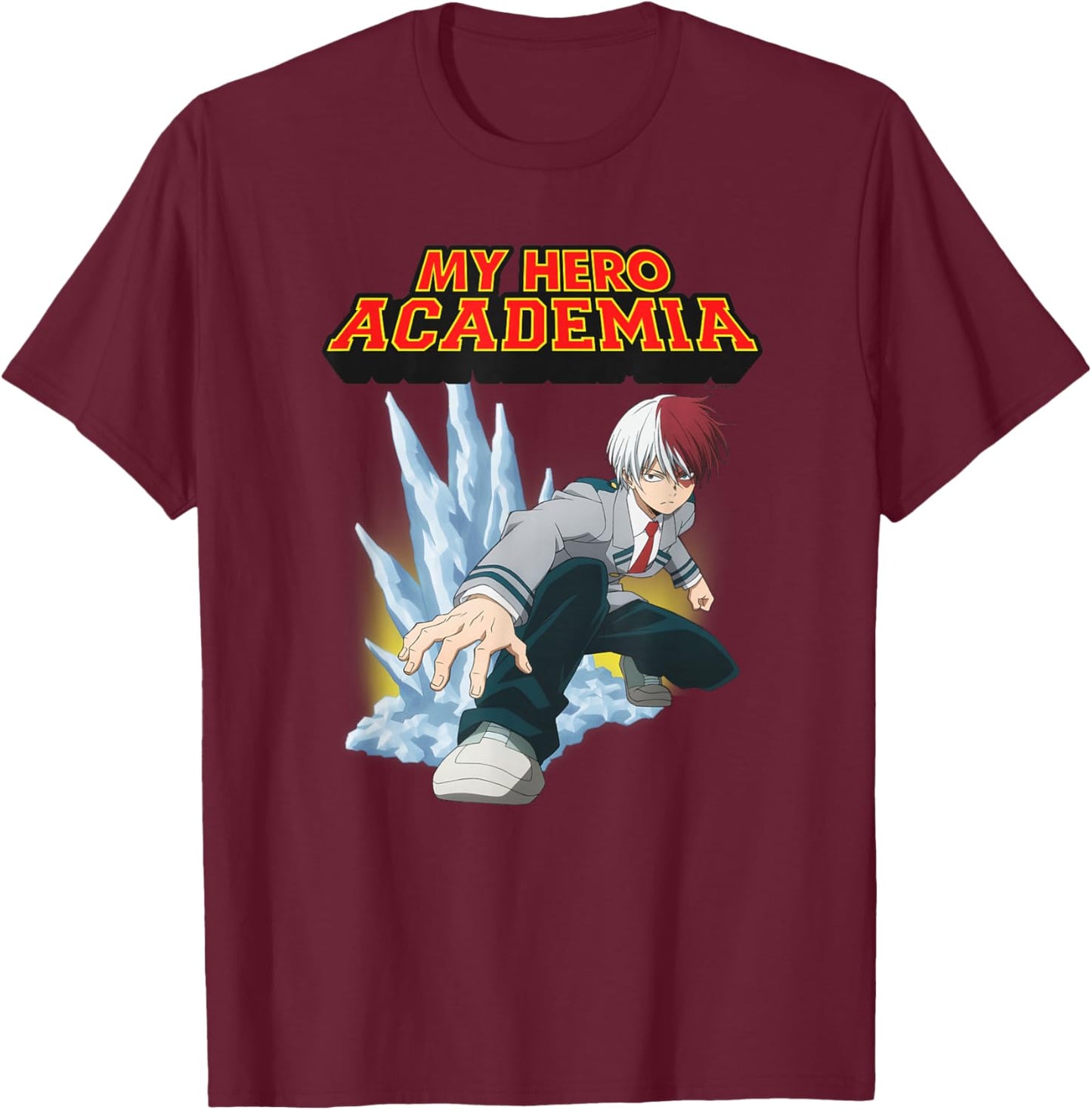 My Hero Academia Shoto Todoroki Mid-Cold Mid-Warm , Black, S T-Shirt - T-Shirt | Maroon