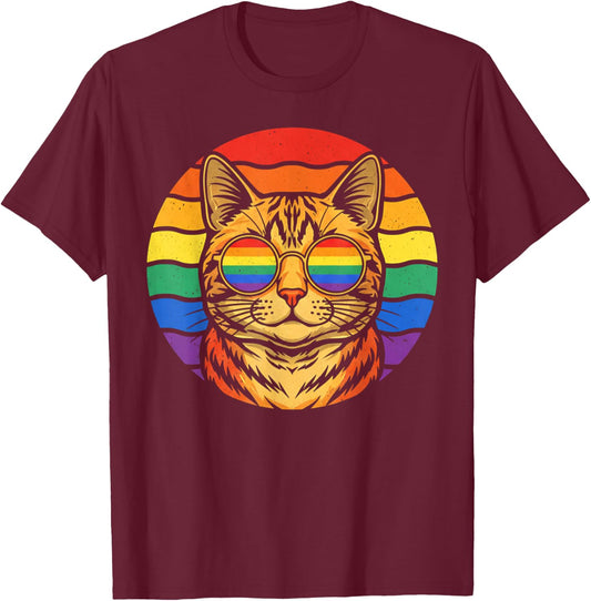 LGBTQ Ally Cat Pride Support Rainbow Color T-Shirt - T-Shirt | Maroon