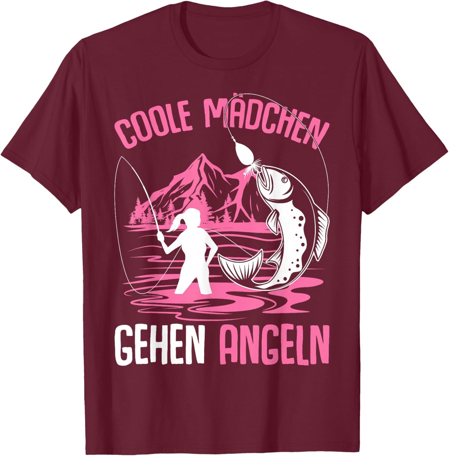 Coole Mädchen gehen Angeln Angler Fischer Kinder Angel T-Shirt - T-Shirt | Maroon