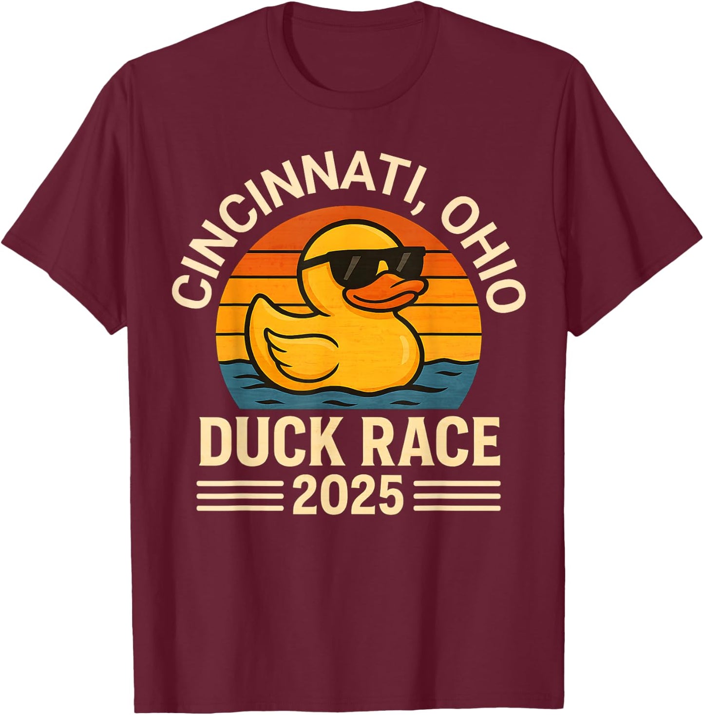 Cincinnati Ohio Duck Race 2025 Rubber Ducky Derby Vintage T-Shirt - T-Shirt | Maroon