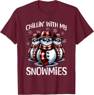 Chillin With My Snowmies Snowman Funny Christmas T-Shirt - T-Shirt | Maroon