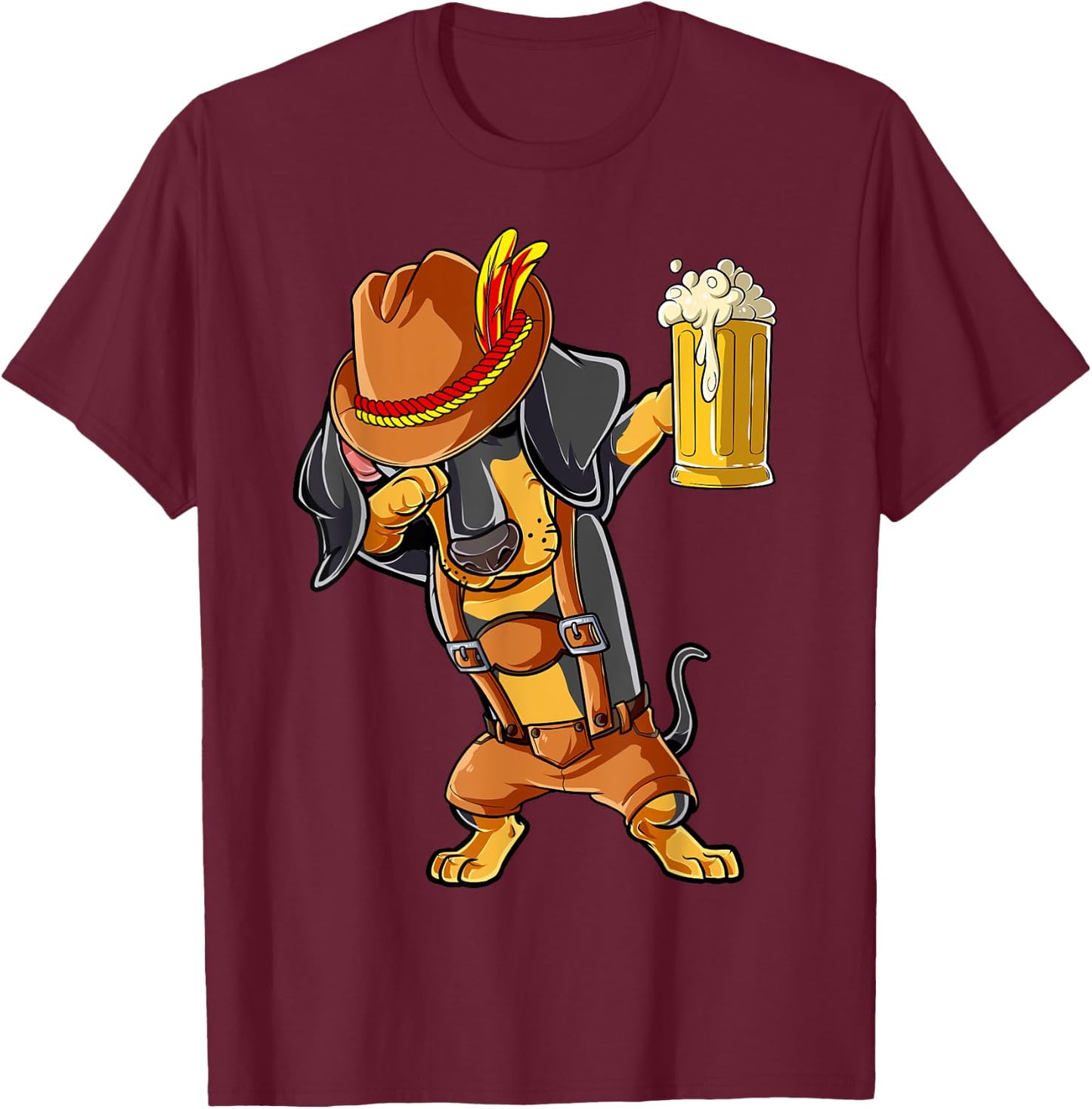 Dabbing Dachshund T shirt Oktoberfest Lederhosen Men Beer T-Shirt - T-Shirt | Maroon