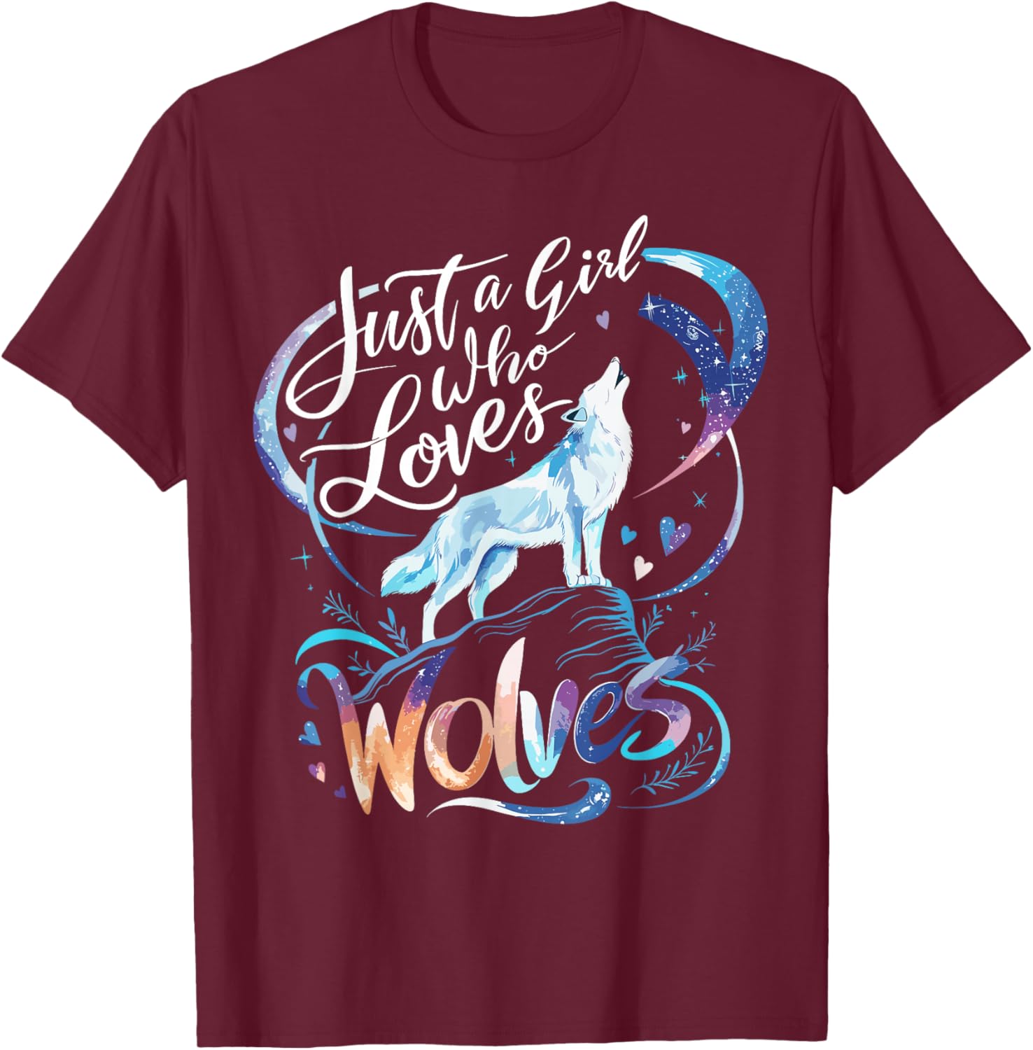 Cute Wolf Just a Girl Who Loves Wolves T-Shirt - T-Shirt | Maroon