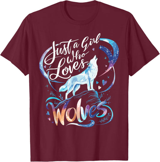 Cute Wolf Just a Girl Who Loves Wolves T-Shirt - T-Shirt | Maroon