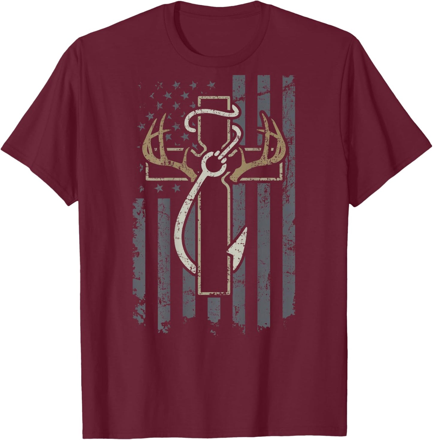 Faith Hunting Fishing - Christian Hunter Fisherman - ON BACK T-Shirt - T-Shirt | Maroon