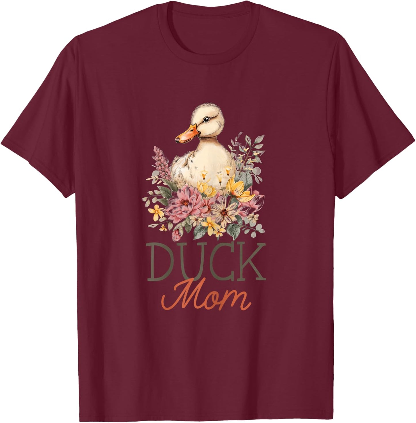 Duck Mom Vintage Flowers Floral Duck Lover T-Shirt - T-Shirt | Maroon