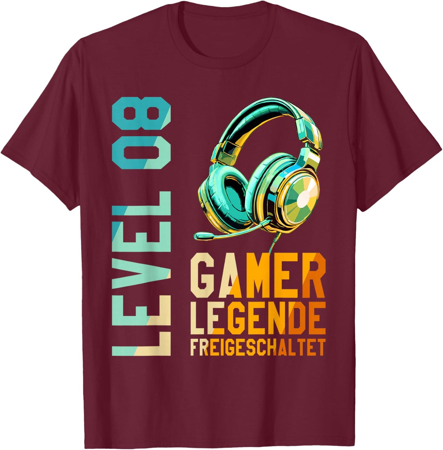 8. Geburtstag Junge Mädchen Gaming Level 8 Jahre T-Shirt - T-Shirt | Maroon