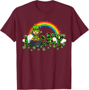 Lucky St Patricks Day Leprechaun Shamrock Leopard Clover T-Shirt - T-Shirt | Maroon