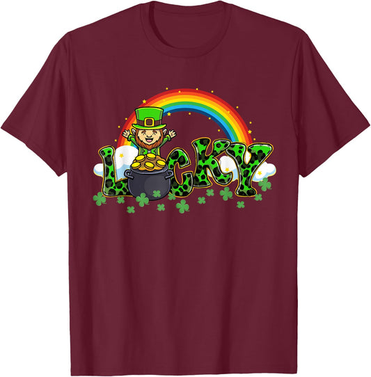 Lucky St Patricks Day Leprechaun Shamrock Leopard Clover T-Shirt - T-Shirt | Maroon