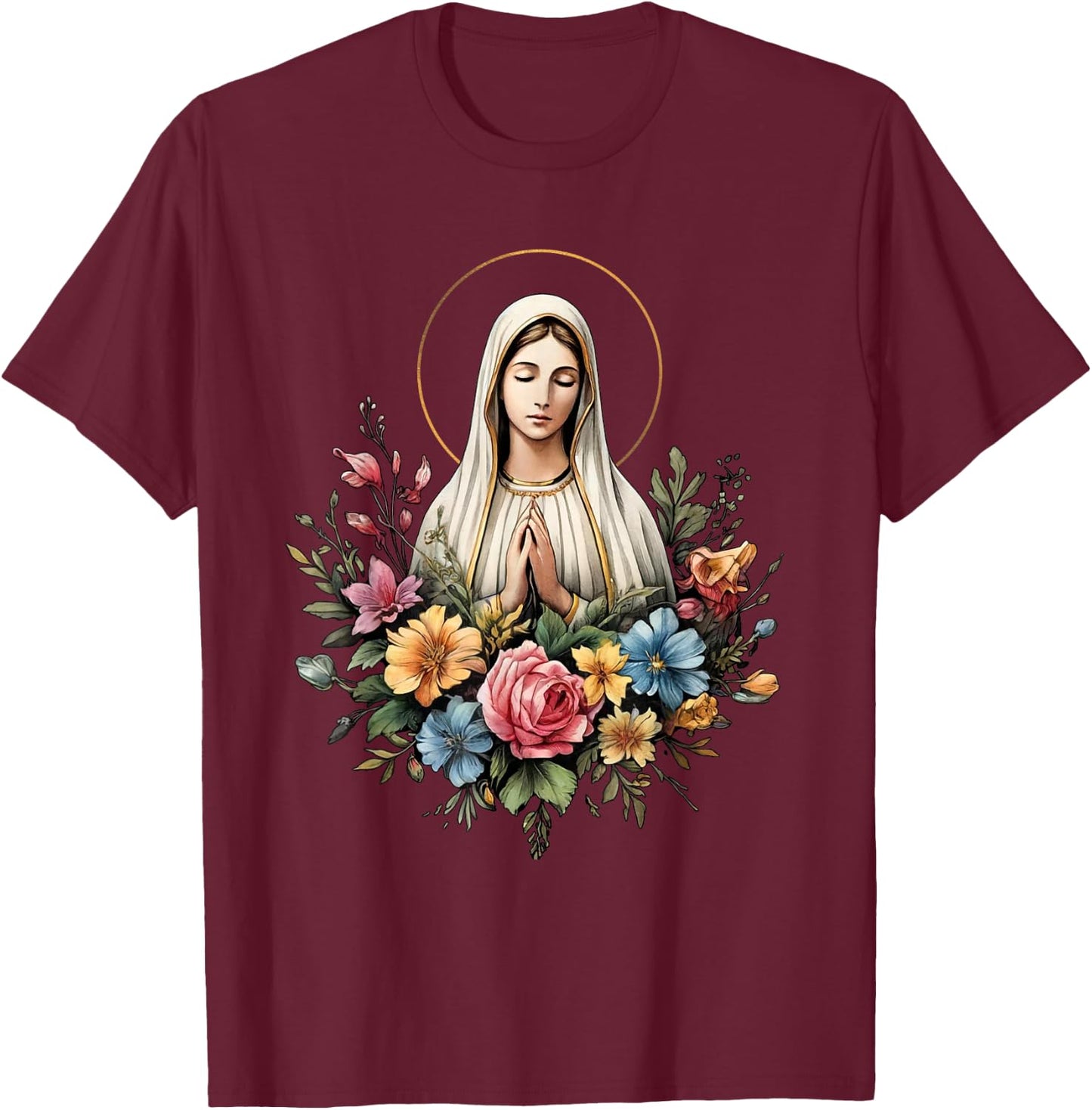 Our Lady of Fatima Mother Mary Holy Mary Powerful Symbol , Blue, S T-Shirt - T-Shirt | Maroon