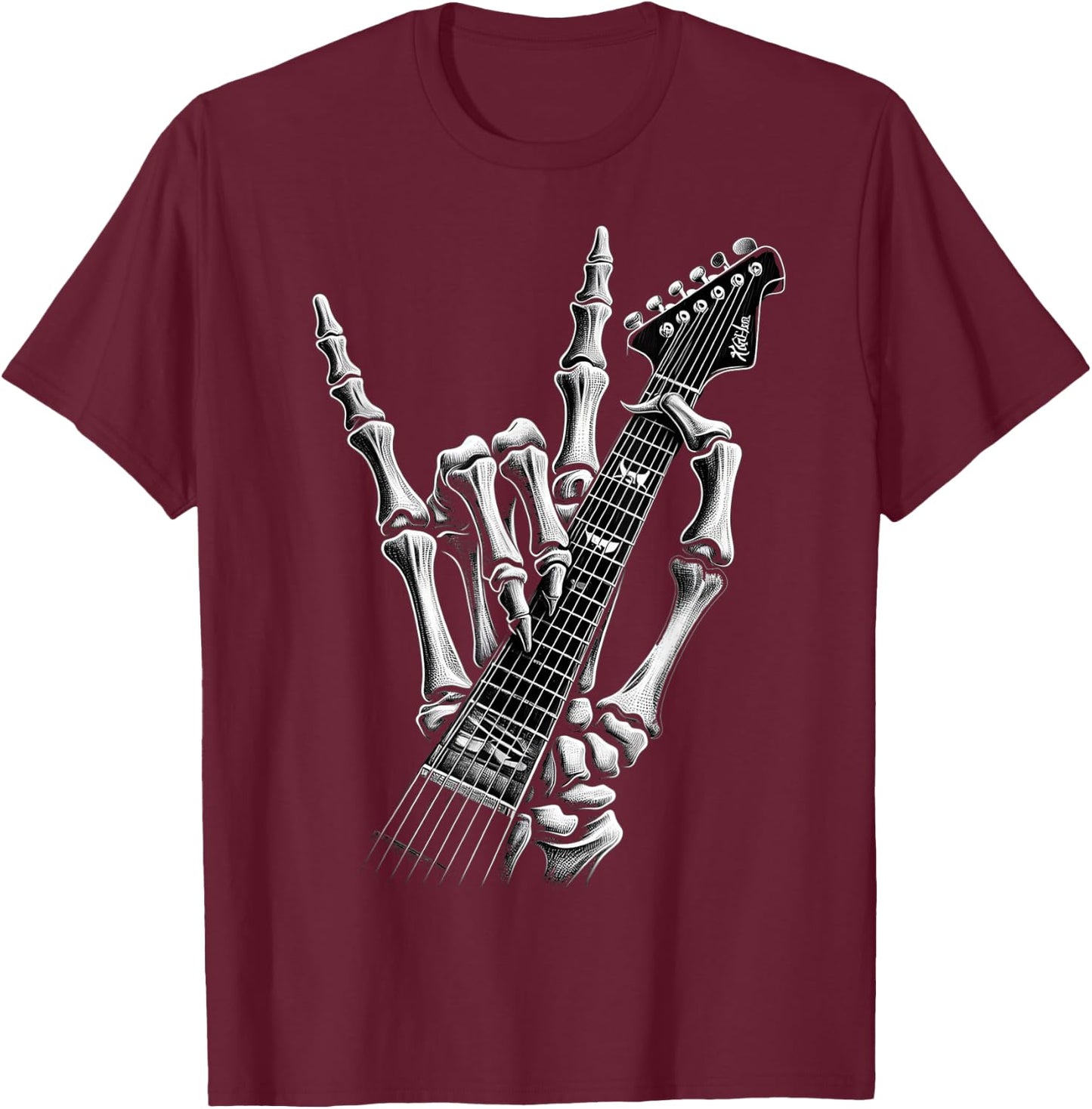 Rock On Skeleton Hand Graphic For A Cool Performer , Black, S T-Shirt - T-Shirt | Maroon