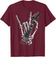 Rock On Skeleton Hand Graphic For A Cool Performer , Black, S T-Shirt - T-Shirt | Maroon