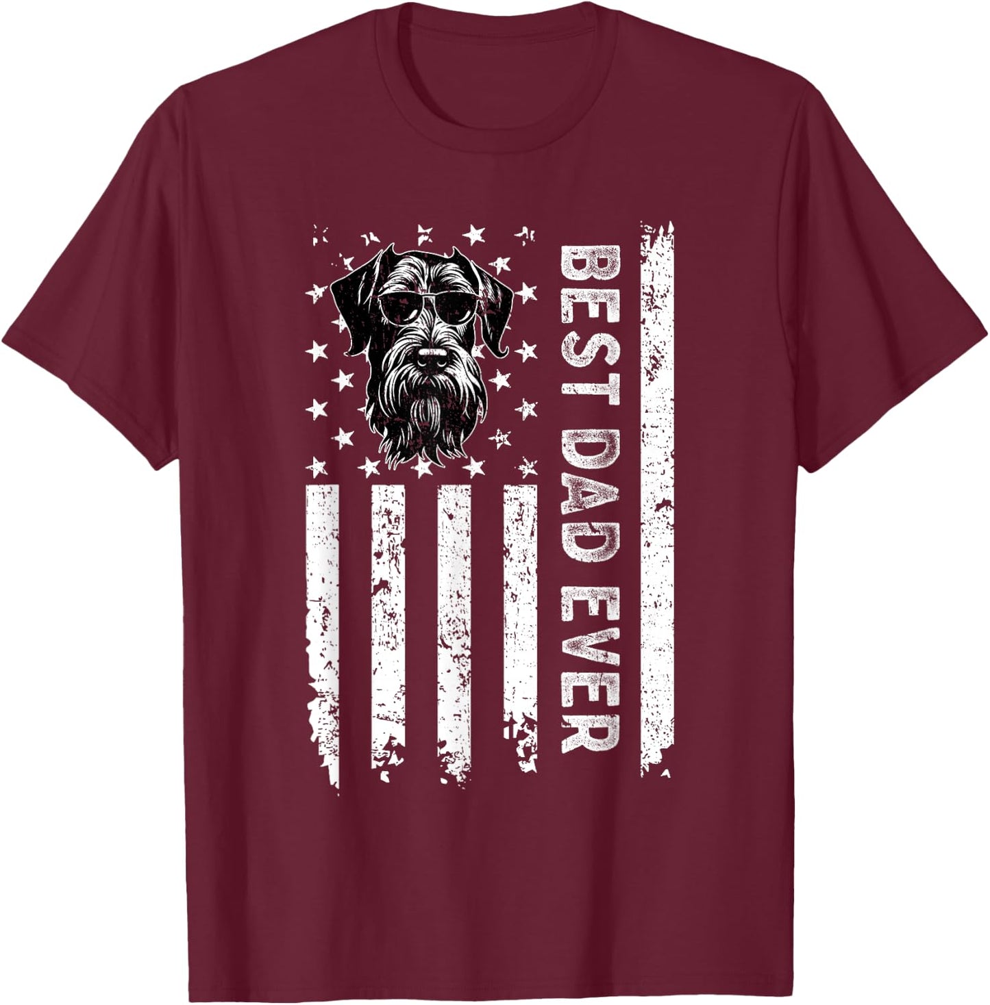 Best Giant Schnauzer Dog Dad Ever Fathers Day USA Flag T-Shirt - T-Shirt | Maroon