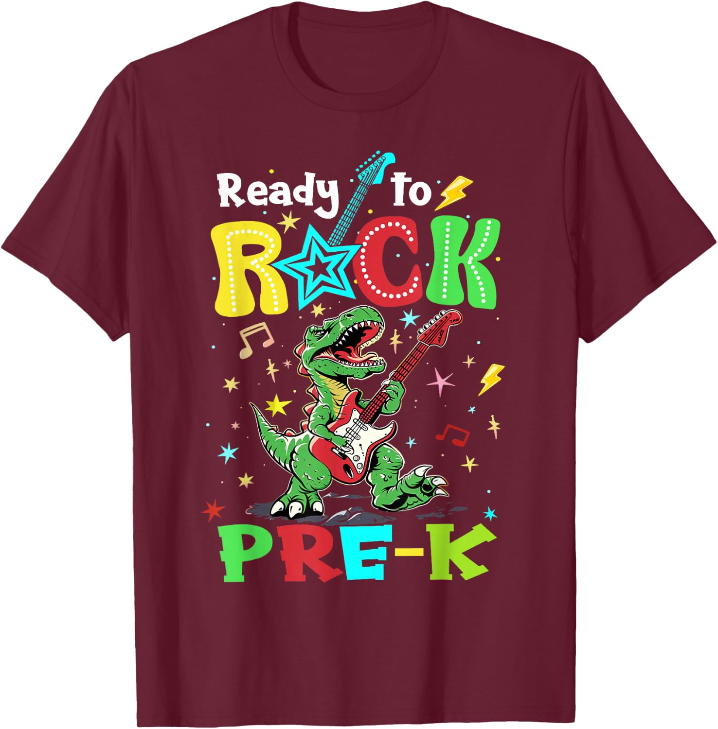 Ready To Rock Pre K Dinosaur 1st Day Of Prek School Boys T-Shirt - T-Shirt | Maroon