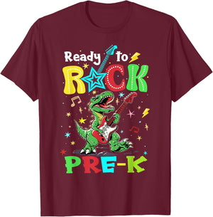 Ready To Rock Pre K Dinosaur 1st Day Of Prek School Boys T-Shirt - T-Shirt | Maroon