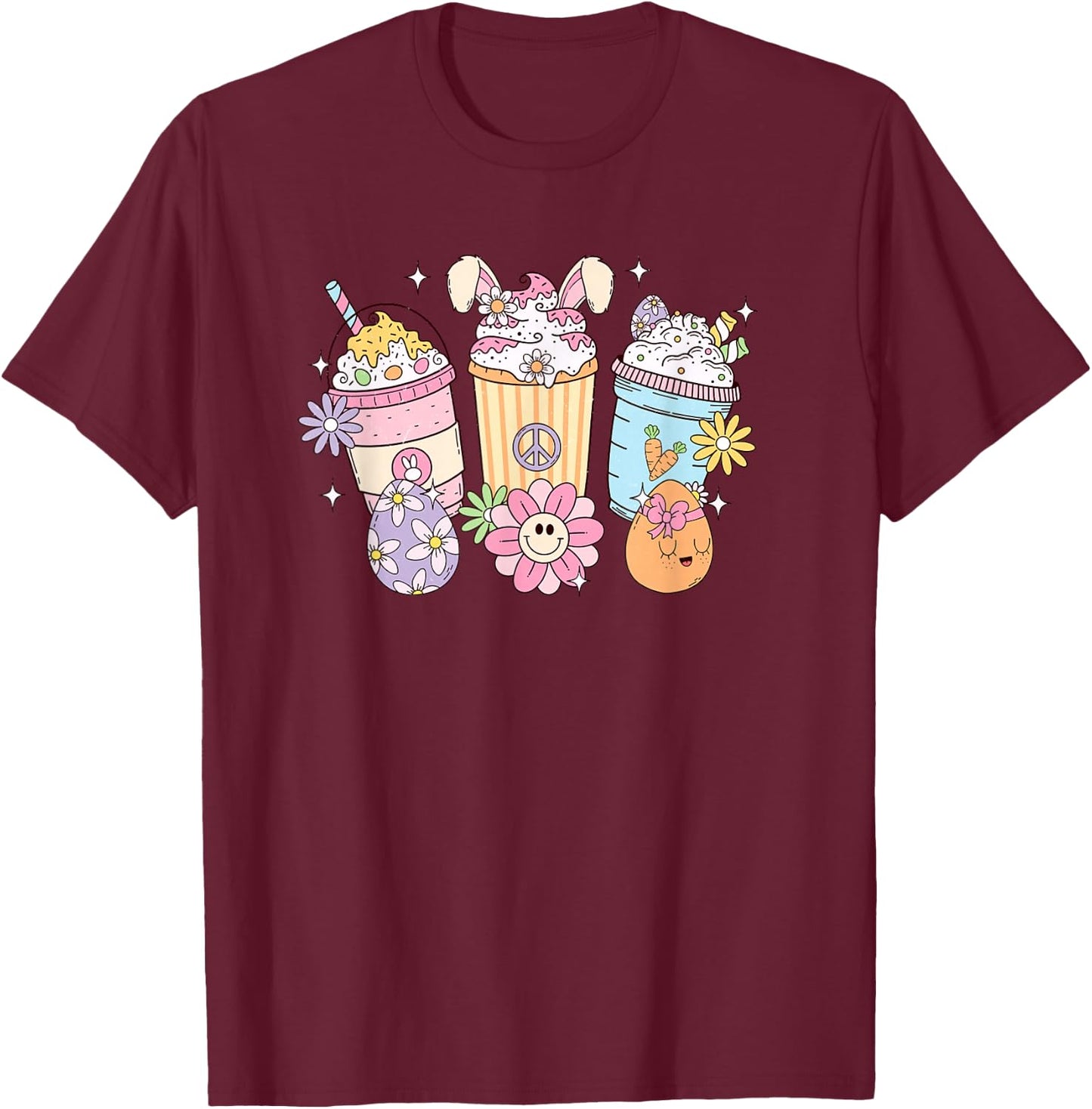 Easter Bunny Milkshake with Eggs Happy Easter Day T-Shirt - T-Shirt | Maroon