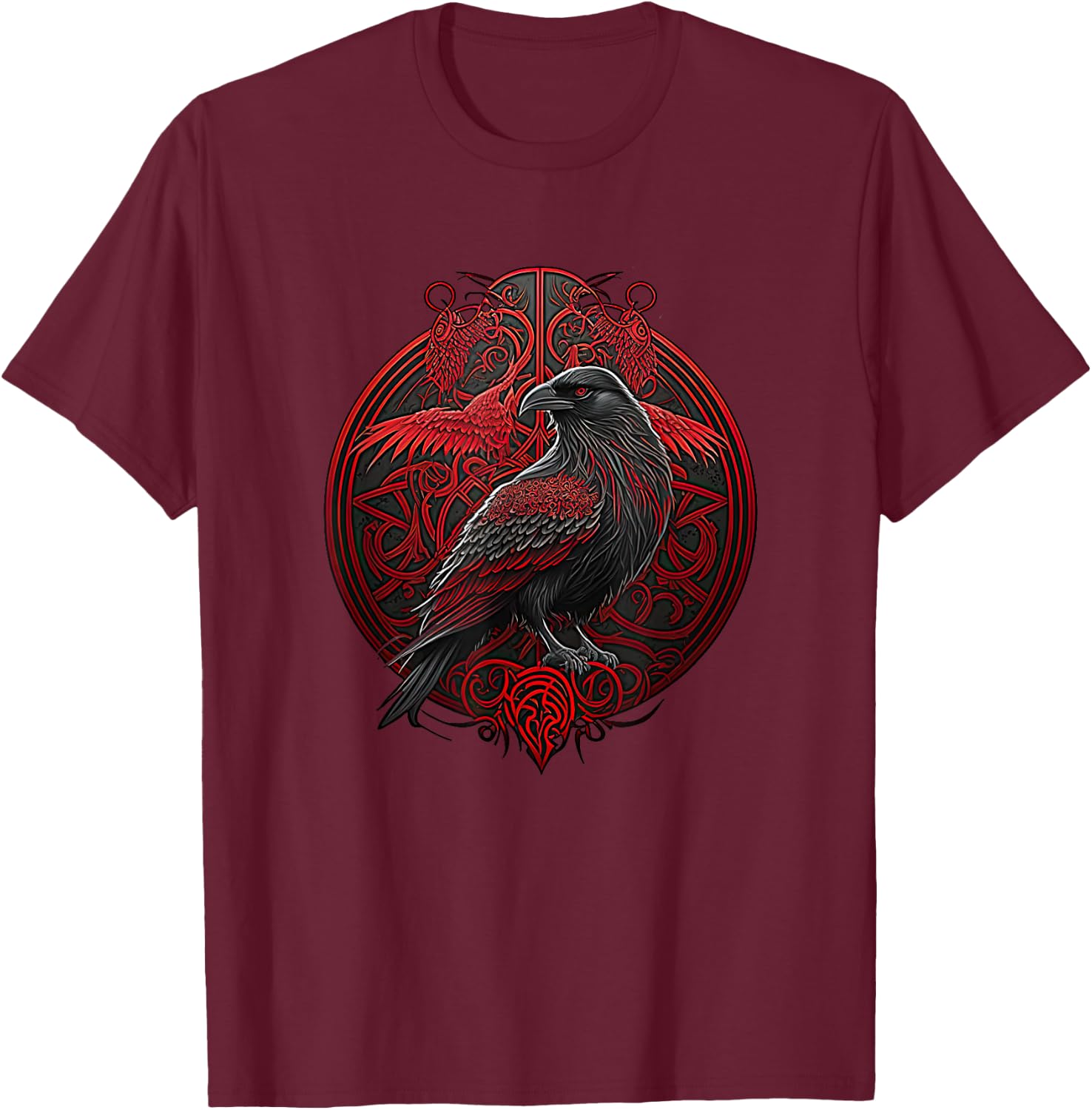 Scandinavian Odin Ravens T-Shirt - T-Shirt | Maroon