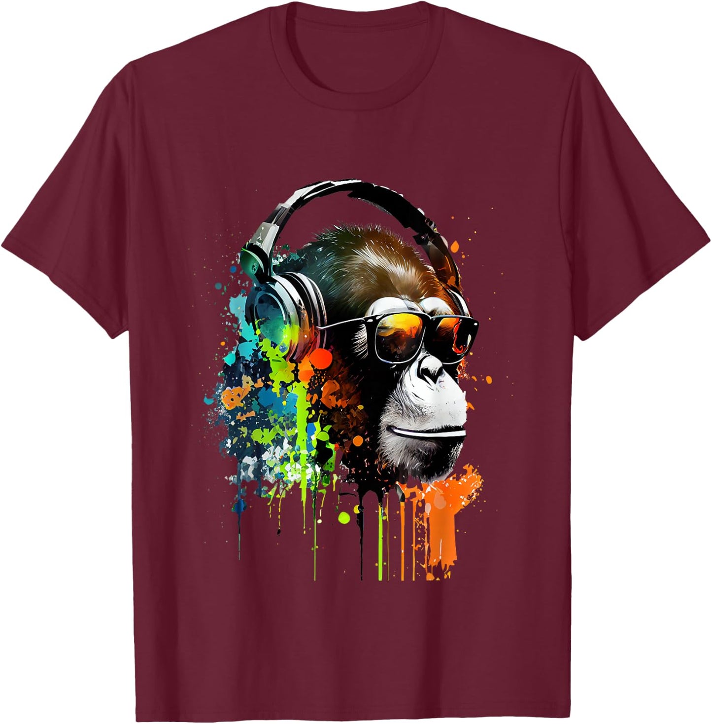 DJ Monkey Affen mit Sonnenbrille T-Shirt - T-Shirt | Maroon