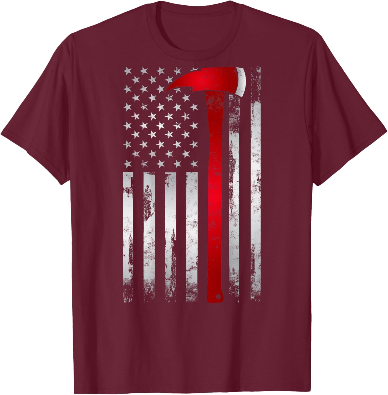 Fireman Thin Red Line American Flag Axe Gift Firefighter T-Shirt - T-Shirt | Maroon