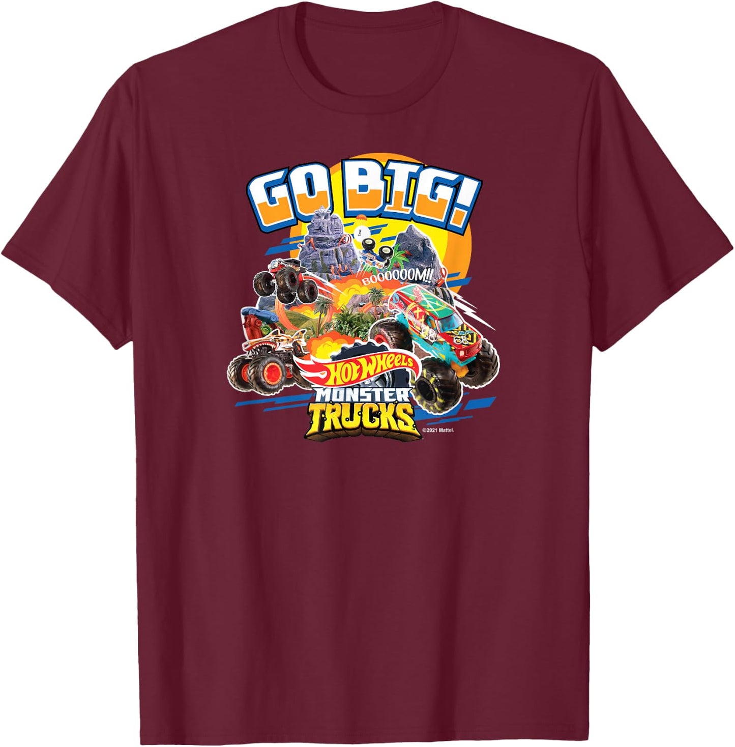 Hot Wheels Monster Trucks Get Big , black T-Shirt - T-Shirt | Maroon