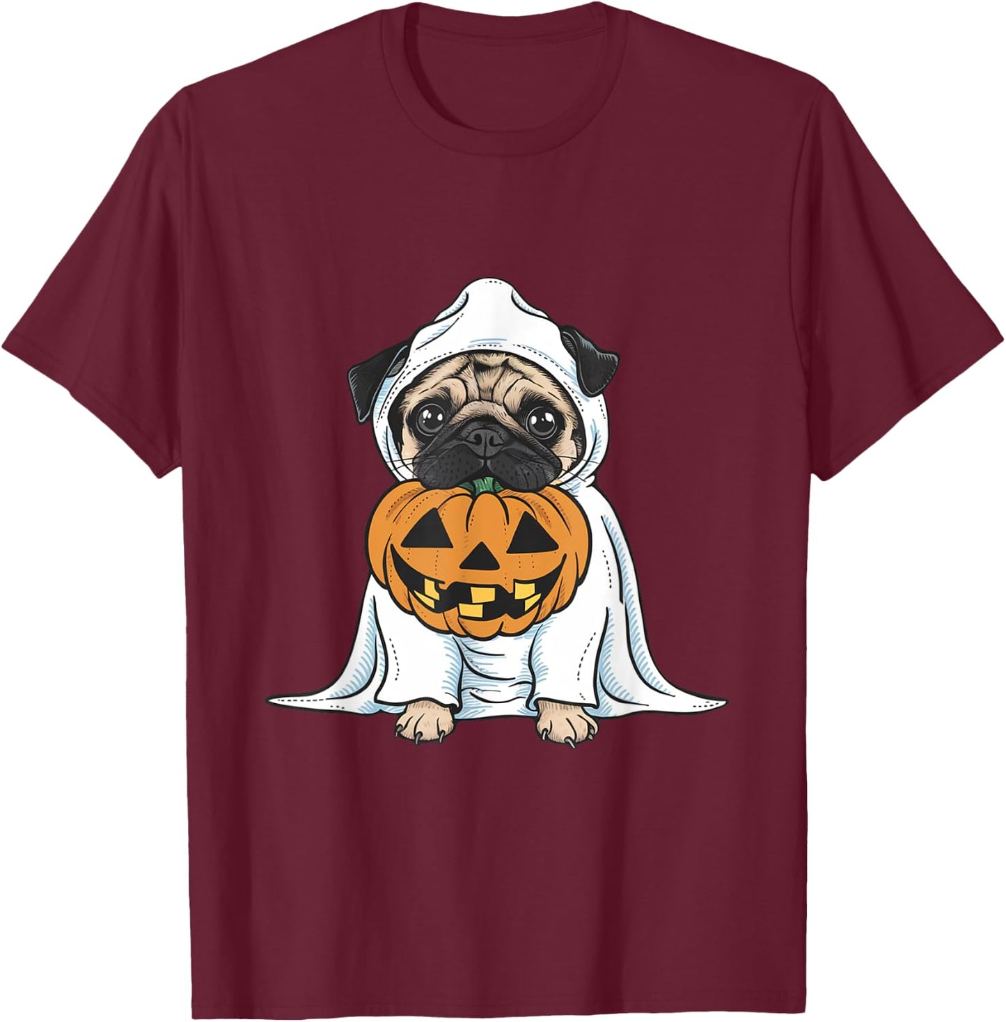 Pug Ghost Dog Halloween Women Kids T-Shirt - T-Shirt | Maroon