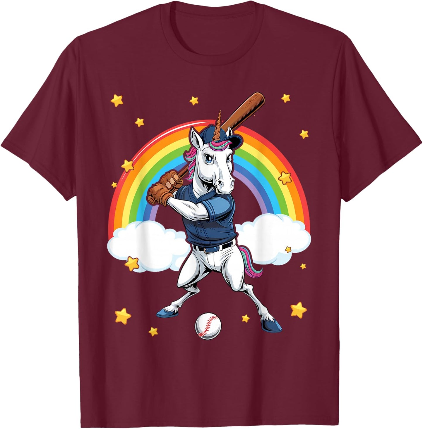 Unicorn Baseball Unicorn Playing Baseball Unicorn T-Shirt - T-Shirt | Maroon