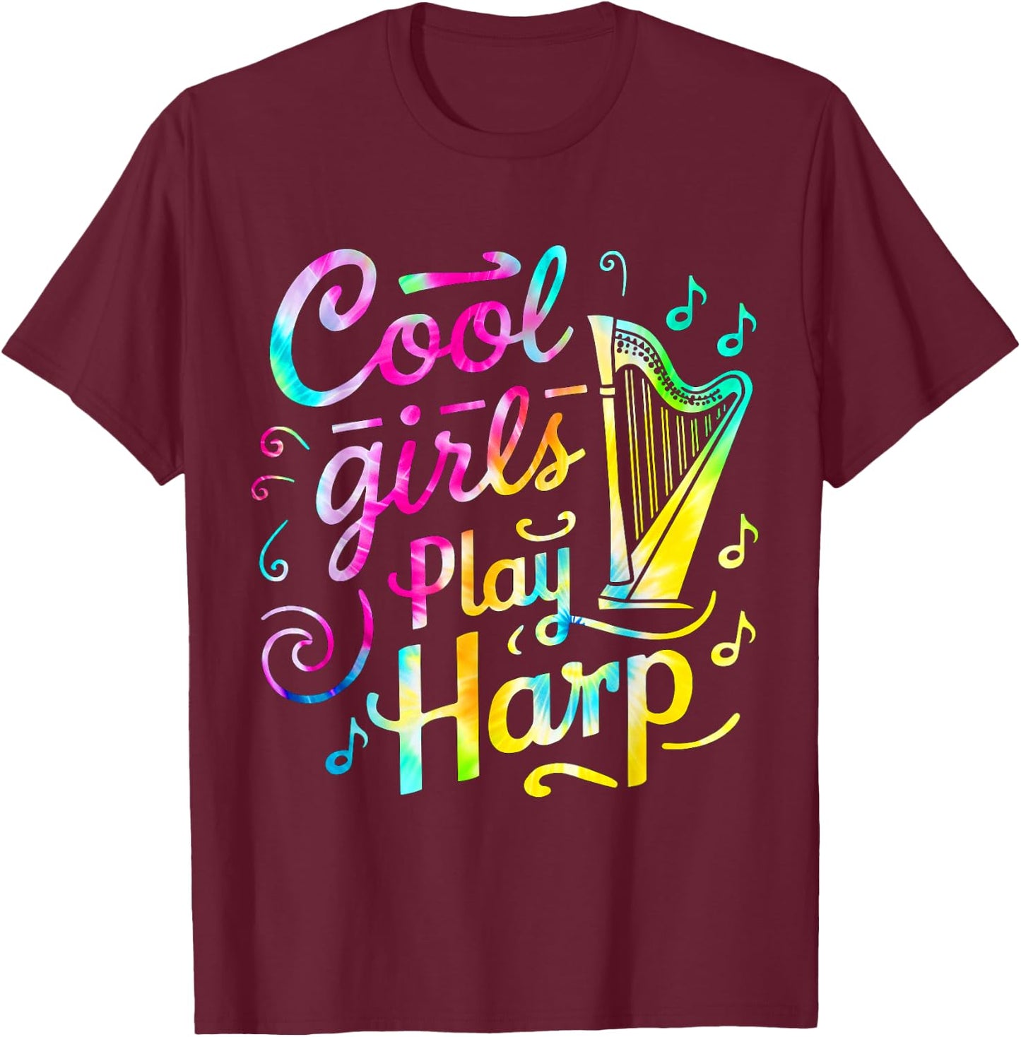 Cool Girls Play Harp , Black, S T-Shirt - T-Shirt | Maroon