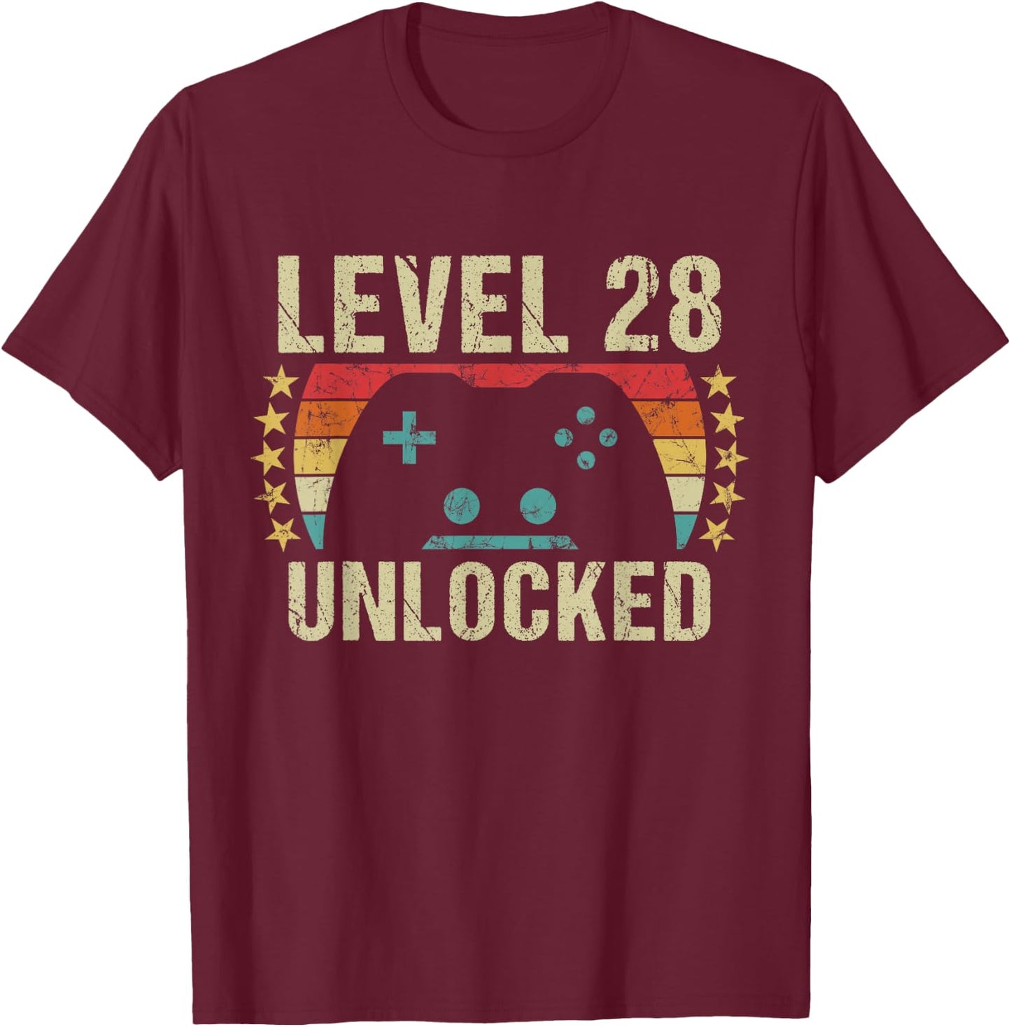 Gaming Vintage 28th Birthday Gift 28 Year Old Boy Girl Gamer T-Shirt - T-Shirt | Maroon