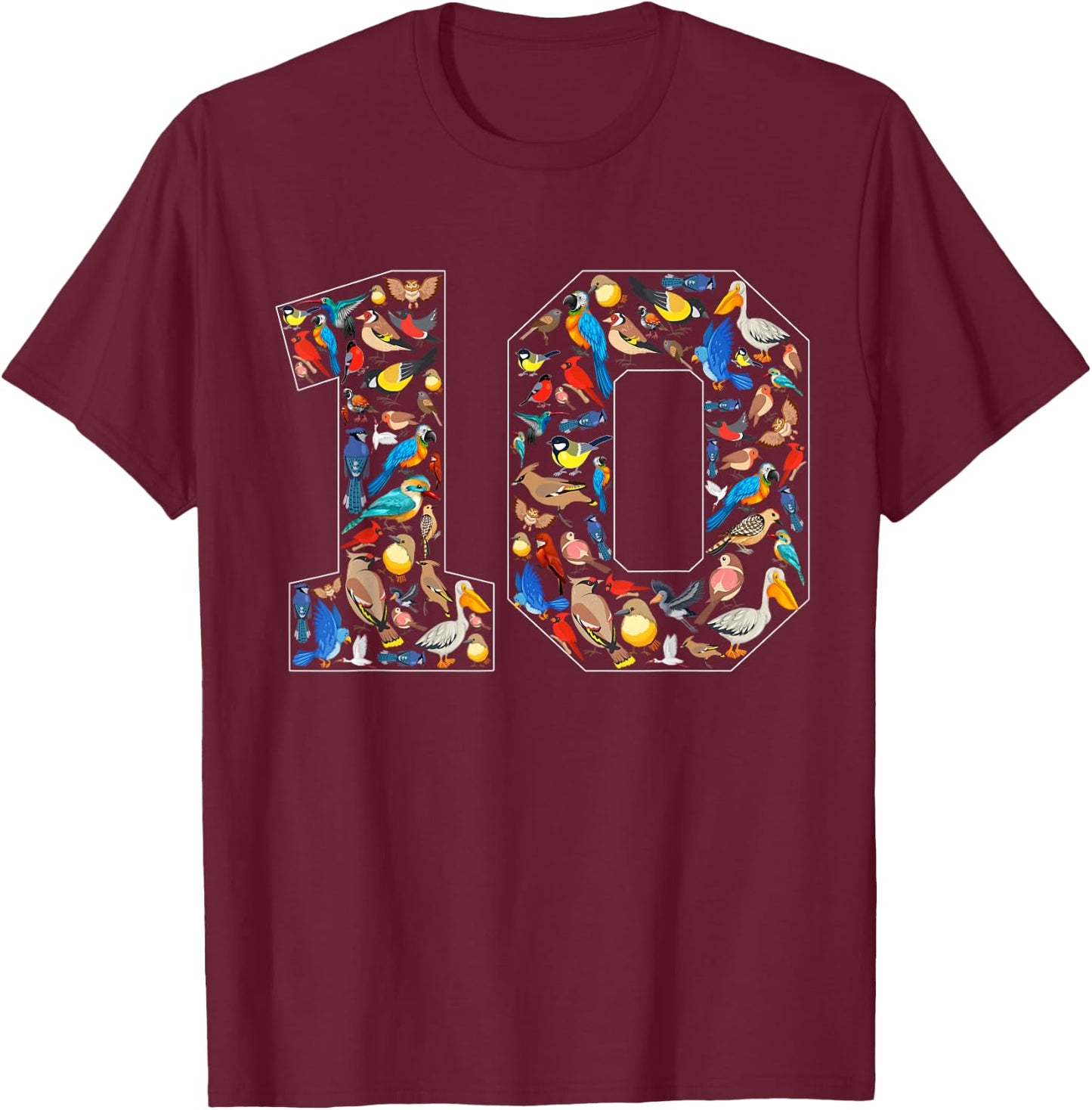 10th Birthday Birds Theme 10 Year Old Bird Lover Birthday T-Shirt - T-Shirt | Maroon