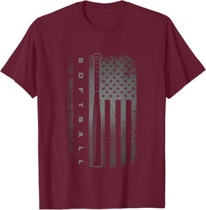 American Flag Softball Apparel - Softball Kids Men T-Shirt - T-Shirt | Maroon