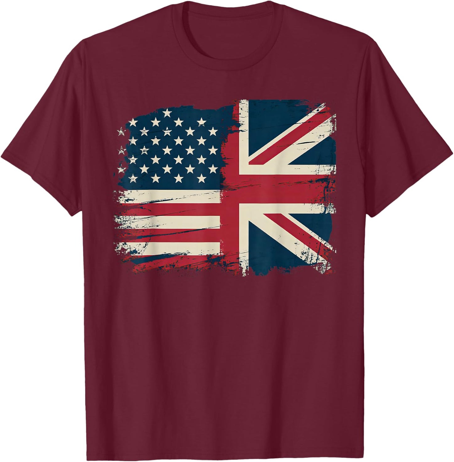Vintage Half American Half British Flag Great Britain Usa T-Shirt - T-Shirt | Maroon