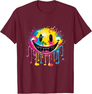 Psychedelic Rave Face Acid Mushrooms Ballern - Black, Multicolored - - Kurzarm - mit kurzen Ärmeln - Rave-Fans, Electronic Music Lovers, Festival Goers, , Gift Recipients T-Shirt - T-Shirt | Maroon