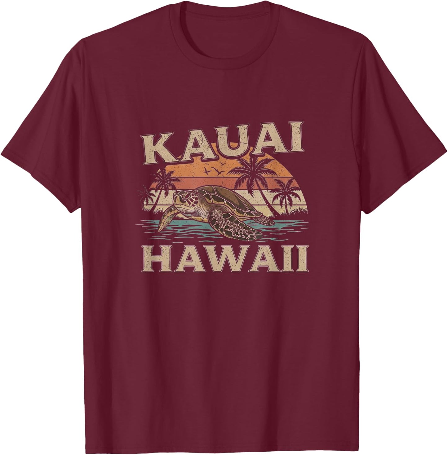 Retro Kauai Hawaii Art Hawaiian Design T-Shirt - T-Shirt | Maroon