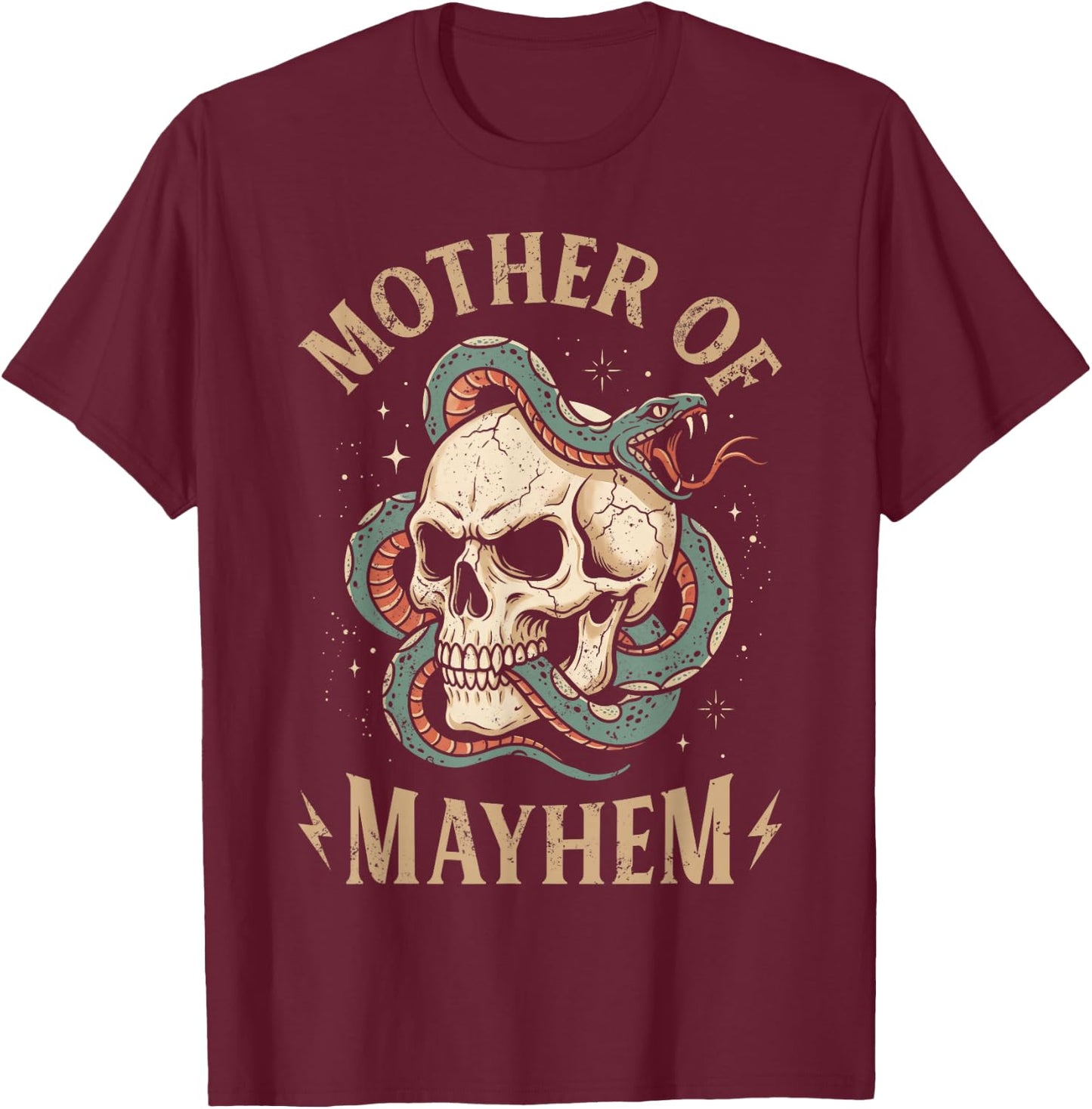 Mother of Mayhem Women Mom Funny Mothers Day Matching Family T-Shirt - T-Shirt | Maroon