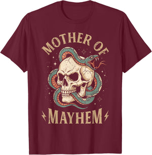 Mother of Mayhem Women Mom Funny Mothers Day Matching Family T-Shirt - T-Shirt | Maroon