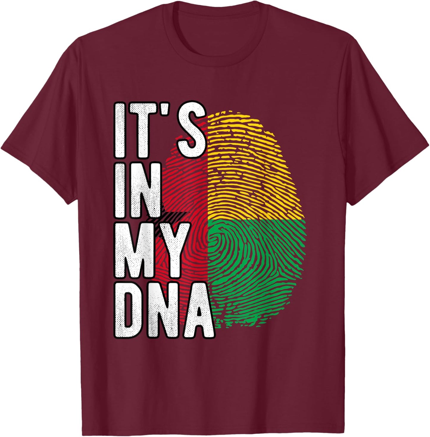 Funny it's in my DNA Guinea Bissau flag Fingerprint T-Shirt - T-Shirt | Maroon