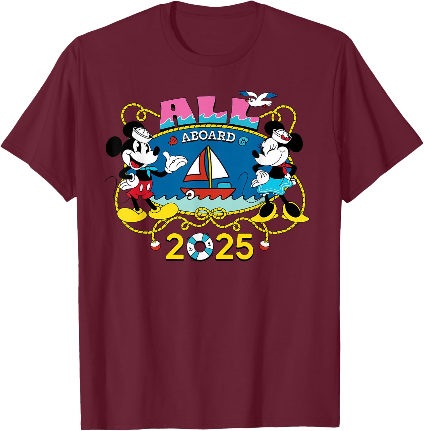 Disney Cruise Family Group Vacation Matching All Aboard 2025 T-Shirt - T-Shirt | Maroon