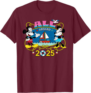 Disney Cruise Family Group Vacation Matching All Aboard 2025 T-Shirt - T-Shirt | Maroon